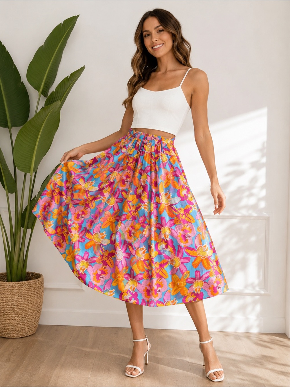 Jim Thompson 100% Silk Floral Midi Skirt Thailand Resort XS/S
